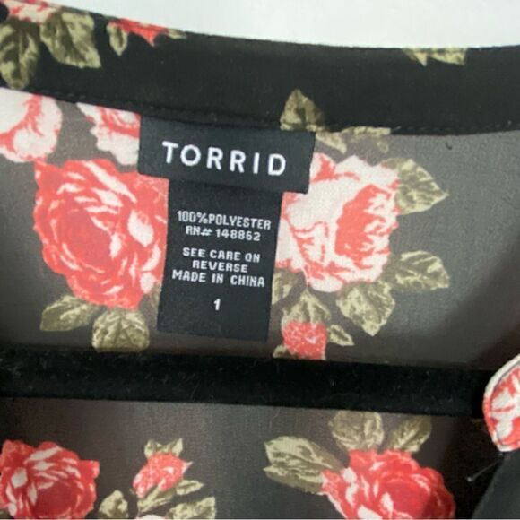 Torrid Hi-Lo Floral Tunic Top‎ Black & Pink women’s Size 1X Sheer 3/4 Sleeve - Picture 3 of 14